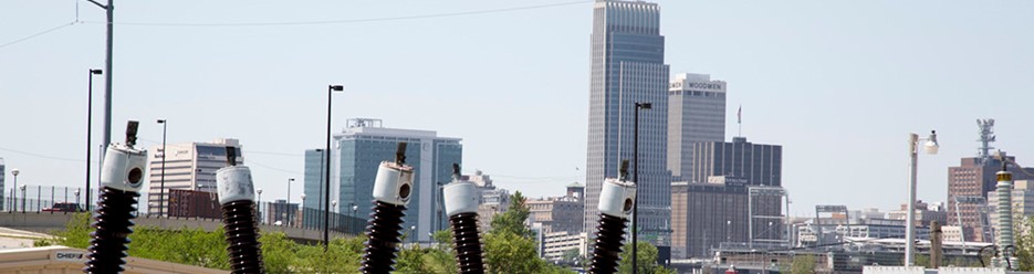 Omaha Skyline with electrical equipment in foreground