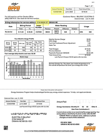 Example of OPPD bill statement