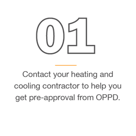1) Contact your heating and cooling contractor to help you get pre-approval from OPPD.