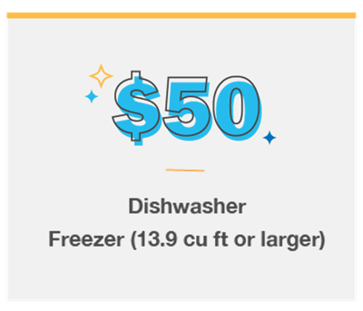 $50 | Dishwasher or Freezer (13.9 cu ft or larger)
