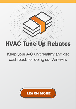 HVAC Tune Up Rebates: Keep your A/C unit healthy and get cash back for doing so. Win-win. Click to learn more.