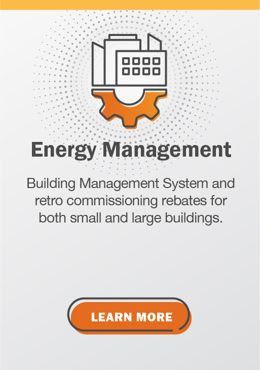 Energy Management: Building Management System and retro commissioning rebates for both small and large buildings.