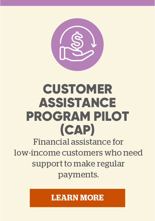 Customer Assistance Program Pilot (CAP): Financial assistance for low-income customers who need support to make regular payments. Click here to learn more.