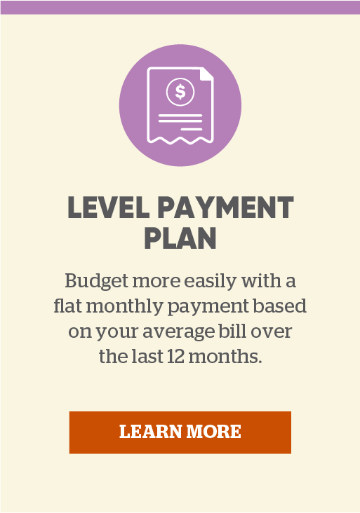 "Level Payment Plan: Budget more easily with a flat monthly payment based on your average bill over the last 12 months. Click here to learn more.